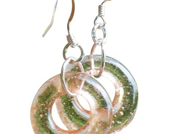 Recycled Antique Pink Depression Glass Hoop Earrings