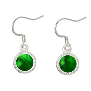 Recycled Reclaimed Vintage Emerald Green Beer Bottle Color Dot Earrings