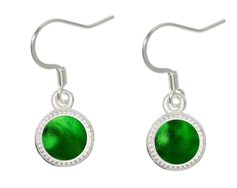 Recycled Reclaimed Vintage Emerald Green Beer Bottle Color Dot Earrings