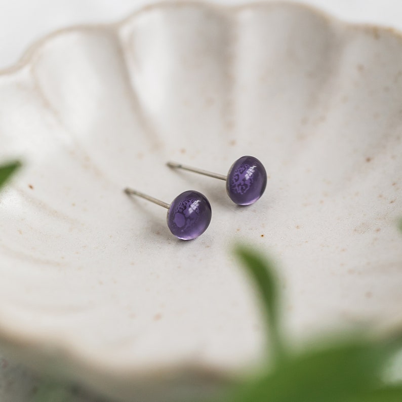 Recycled Early 1900's Purple Medicine Bottle Simple Post Earrings image 5