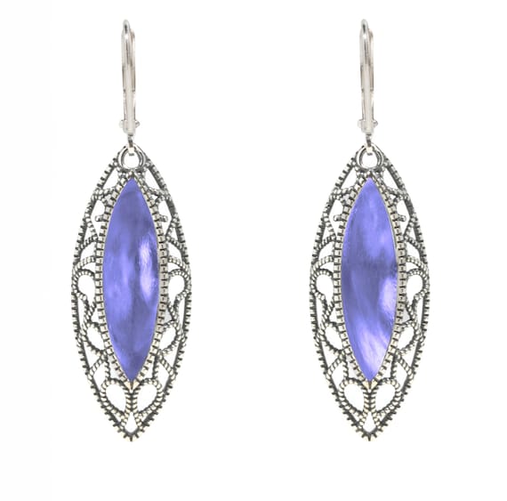 Recycled Purple Medicine Bottle Glass Earrings: Sterling Silver Filigree