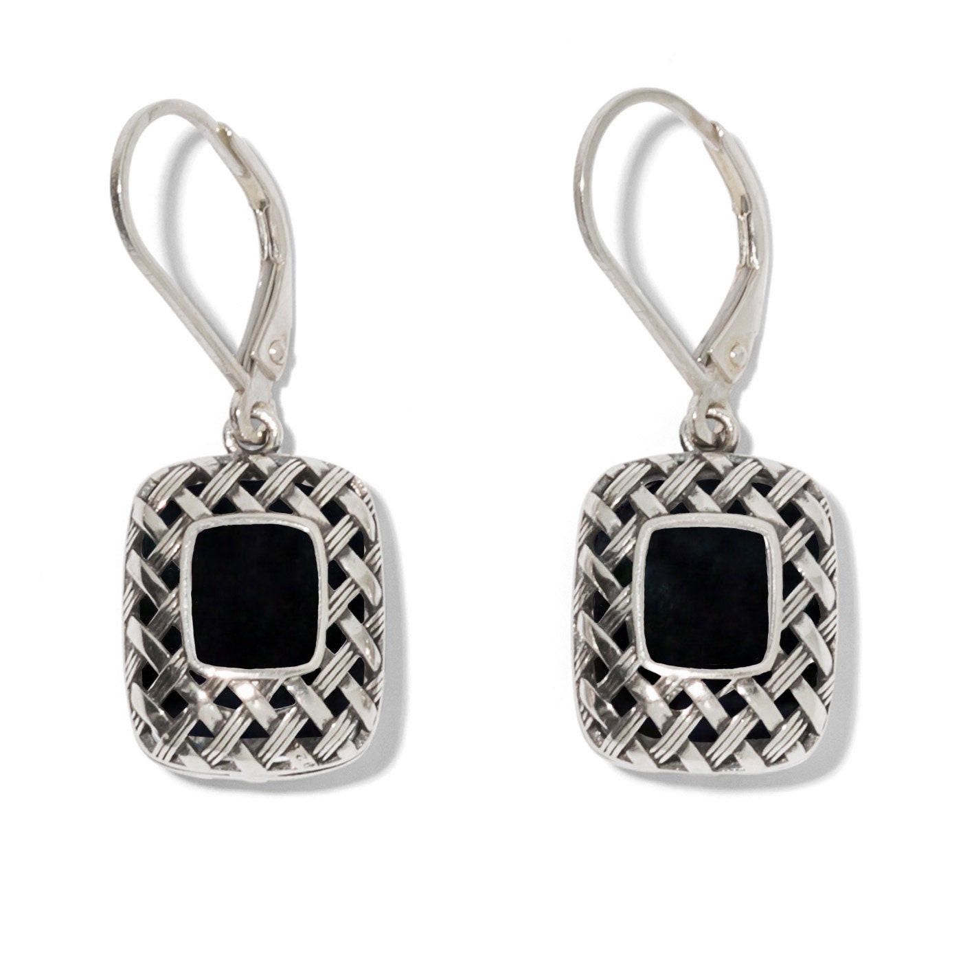 Boucles D'Oreilles Dormeuses Vintage - Noires, Anciennes - Bijou Rétro