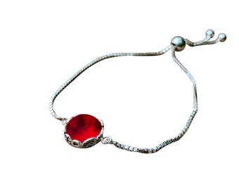 Recycled Vintage 1940's Ruby Red Beer Bottle and Sterling Silver Slider Bracelet