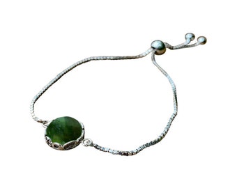 Recycled Early 1900's Olive Green Wine Bottle and Sterling Silver Slider Bracelet