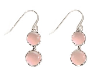 Recycled Antique Pink Depression Glass Sterling Silver Double Take Earrings