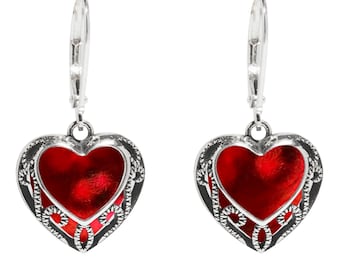 Recycled Vintage 1940s Red Beer Bottle Homespun Hearts Lever Back Earrings