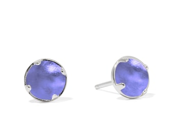 Recycled Early 1900's Purple Medicine Bottle Sterling Silver Post Earrings