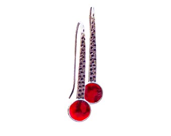 Recycled Vintage 1940's Red Beer Bottle and Sterling Radiance Earrings