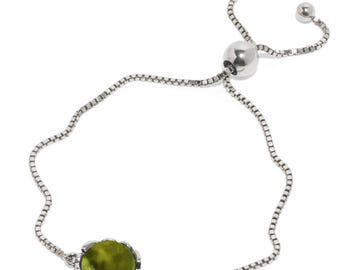 Recycled Early 1900's Olive Green Wine Bottle and Sterling Silver Botanical Slider Bracelet