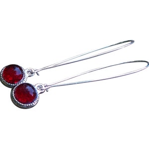 Recycled Reclaimed Vintage World War II Ruby Red Beer Bottle Long Drop Color Dot Earrings