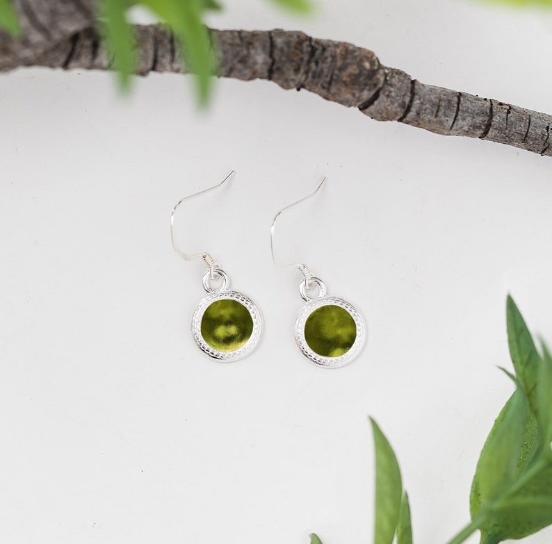 Recycled Reclaimed Early 1900s Olive Green Wine Bottle Glass Color Dot Earrings image 3