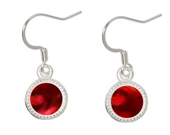 Recycled Reclaimed Vintage World War II era Ruby Red Beer Bottle Glass Glass Color Dot Earrings