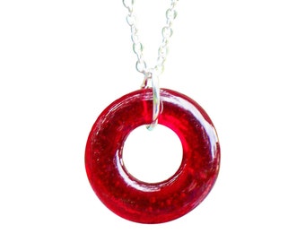 Recycled Vintage Ruby Beer Bottle Glass Hoop Necklace