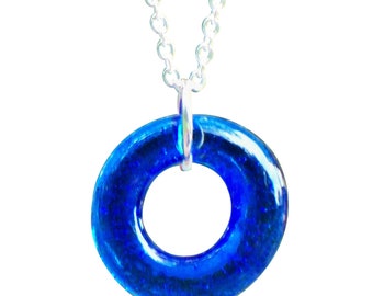 Recycled Cobalt Noxzema Jar Glass Hoop Necklace