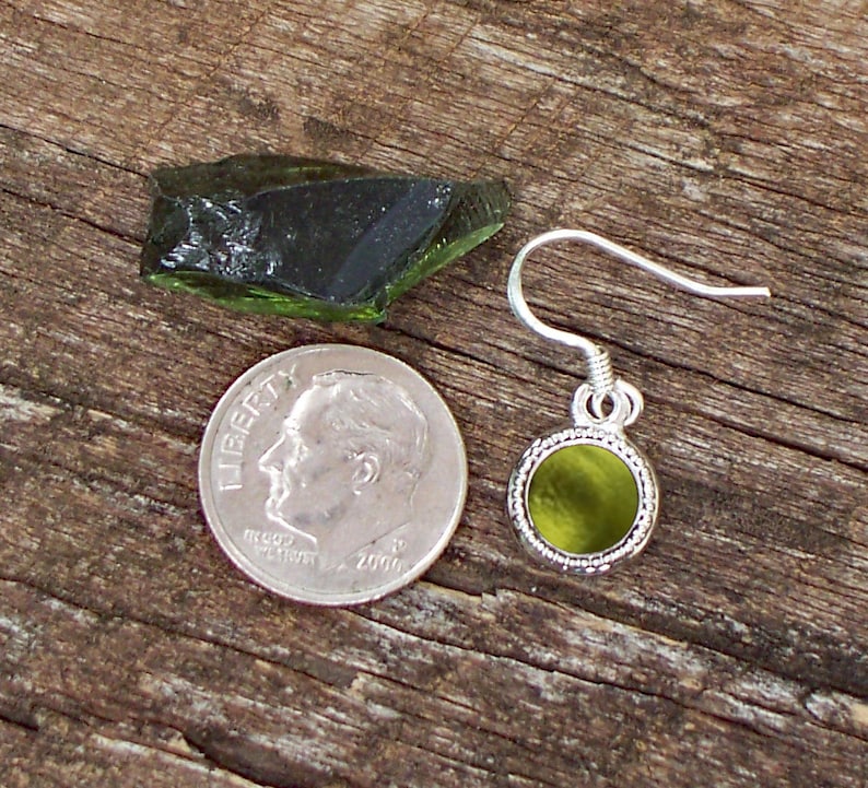 Recycled Reclaimed Early 1900s Olive Green Wine Bottle Glass Color Dot Earrings image 6