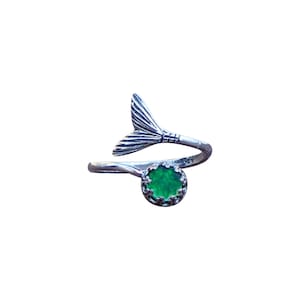 Recycled Vintage 1960&#39;s Emerald Green Beer Bottle and Sterling Mermaid Ring