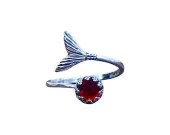 Recycled Vintage 1940's Red Beer Bottle  Sterling Silver Mermaid Ring