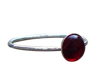 Recycled World War II Era Ruby Red Beer Bottle and Sterling Silver Stacking Ring