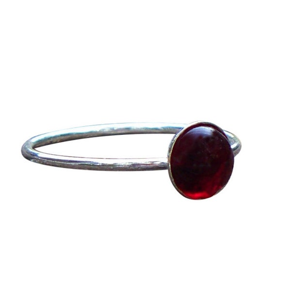 Recycled World War II Era Ruby Red Beer Bottle and Sterling Silver Stacking Ring