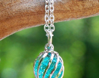 Recycled Vintage Aqua Mason Jar Cage Necklace