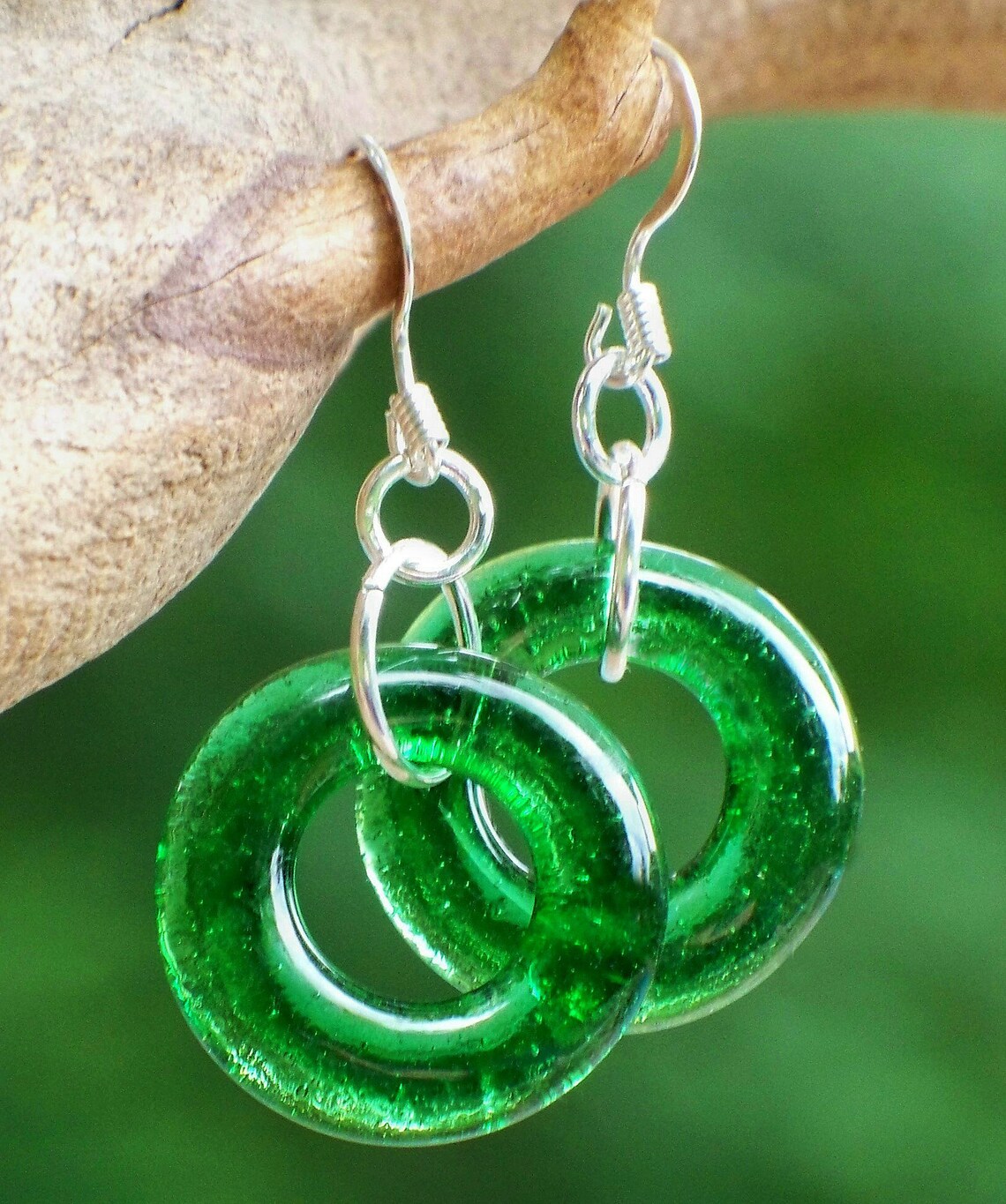 Recycled Vintage Emerald Beer Bottle Glass Hoop Earrings Etsy