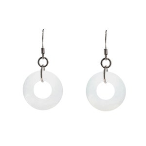 Recycled Vintage White Cold Cream Jar Glass Hoop Earrings