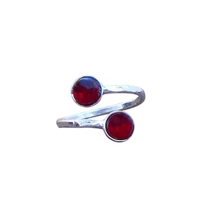 Recycled Vintage 1940&#39;s Red Beer Bottle Glass and Sterling Silver Bypass Ring