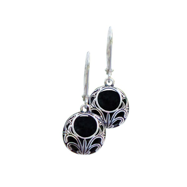 Recycled Antique Black Depression Glass and Sterling Silver Vintage Lace Lever Back Earrings