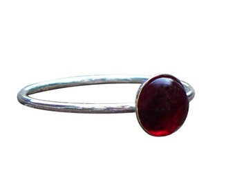 Recycled Vintage 1940's Ruby Beer Bottle and Sterling Silver Stacking Ring