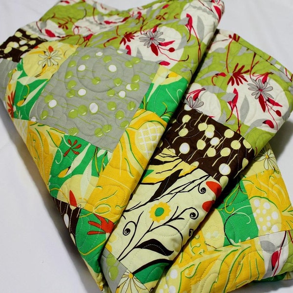 Reserved for Sarah GYPSY Sofa Quilt in Lime, Lemon and Tangerine 58 x 75