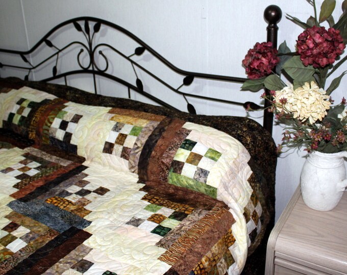 Rustic Batik Log Cabin King Size Bed Quilt Etsy