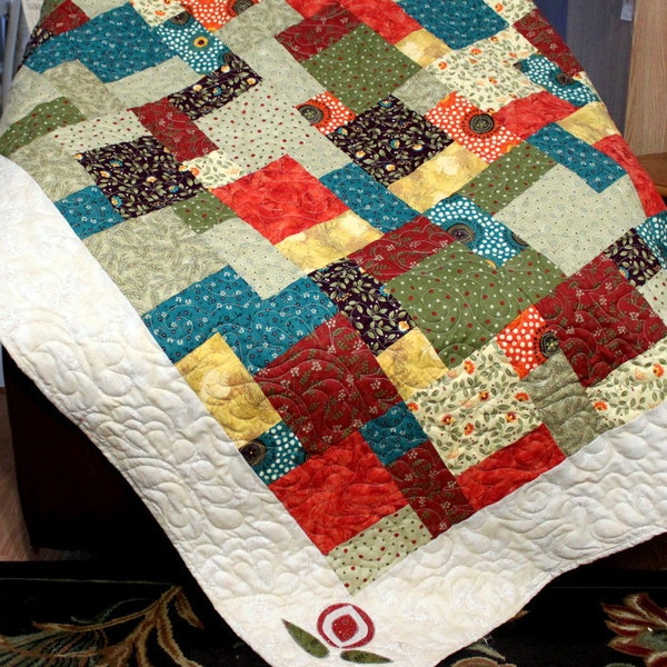 Multicolor Patchwork lap Quilt QUILTLOVER'S SCRAPPY 56" x 76" minky backing