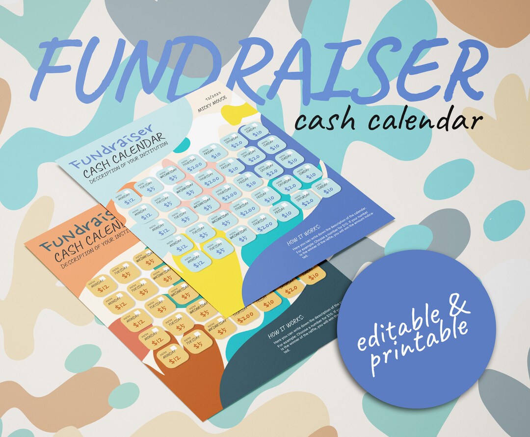 Cash Calendar Fundraiser Template (editable in Canva) With 7 Styles