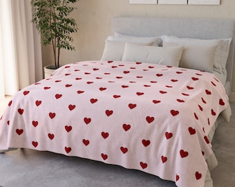 The 'Juliet': Coquette Sherpa Blanket in Pink with Cherry Red Heart Motifs