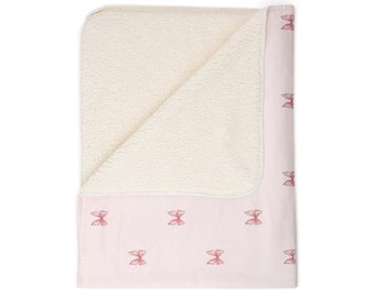 The 'Luella': Coquette Fleece Sherpa Blanket in Pink with Pink Bow Motifs