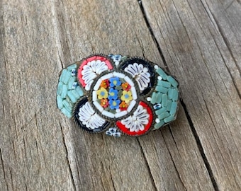 Antique Micro Mosaic Pin, Italy Mosaic Brooch, Millefiori Floral Brooch, Vintage Italian Micro Mosaic