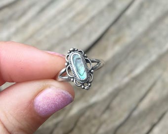 Vintage Sterling Silver Abalone Shell Ring, Southwest Boho Ring