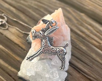Vintage Sterling Silver Donkey Pendant, Mexico Silver Burro Necklace, Equine Pendant, 925 Silver