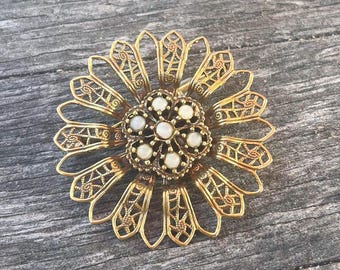Vintage Gold Filled Filigree Flower Brooch