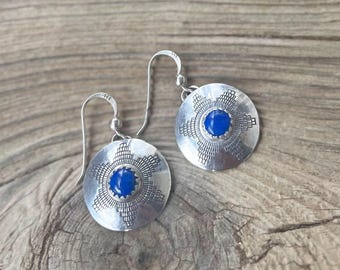 Vintage Sterling Silver Lapis Lazuli Medallion Earrings