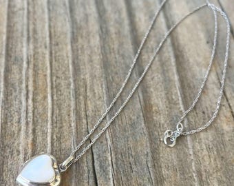 Vintage Sterling Silver Heart Locket, Heart Pendant, Mother of Pearl Necklace