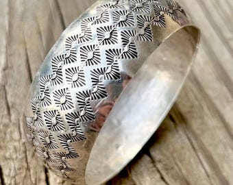 Vintage Signed Douglas Etsitty Sterling Silver Cuff Bracelet, Cuff Bangle, Navajo Silver Artist, Stamped Silver Bangle, Wide Cuff,