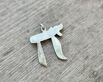 Vintage Sterling Silver Chai Pendant, Judaic Chai Symbol, Hebrew Life Charm, Jewish Chai