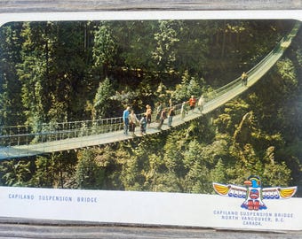 Vintage Capilano Suspension Bridge Postcard, Capilano River, Vancouver BC Postcard, British Columbia Canada, Vintage Canadian Postcard