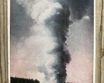 Vintage Giant Geyser Postcard, Antique Yellowstone National Park Postcard, Firehole River, Linen Postcard, Vintage Yellowstone
