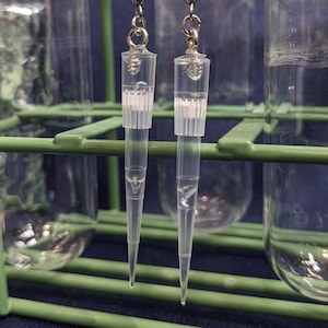 Handmade Pipette Tip Dangle Earrings for Clinical Lab Scientists and Healthcare Professionals
