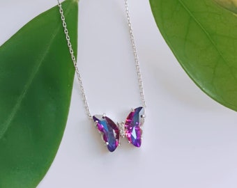 925 Silver Butterfly Necklace with Purple Crystal Stone-Elegant Jewelry-Butterfly Pendant-Minimalist Necklace-Gift For Her-Valentines Gift.