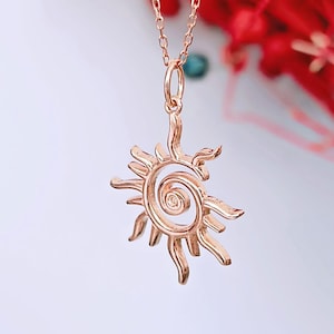 Sterling Silver Sun Necklace-Sun Rays Necklace-Celestial Charms-Sunburst Necklace-Spiral Sun Pendant-Christmas Gift-Minimal Sun Necklace