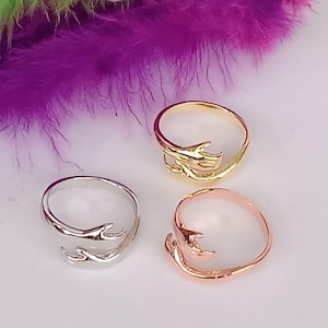 Sterling Silver Adjustable Hug Ring,Hug Ring,Stackable Ring,Hugging Lover&#39;s Ring, Hugging Hands Silver Ring,Lover Couple Ring,Love Ring