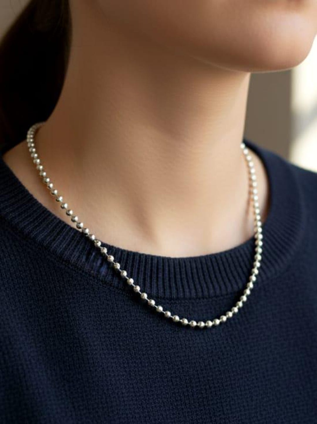 925 Sterling Silver Ball Chain Necklace: Unisex Beaded Link - Etsy